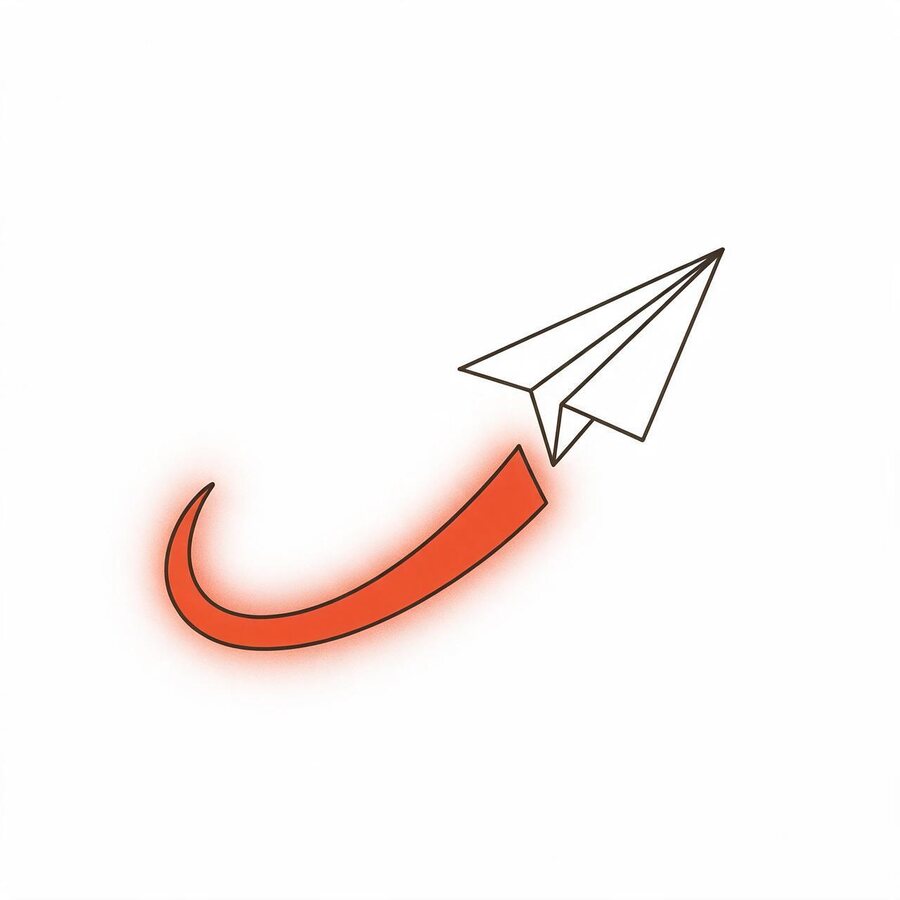 A paper plane climbing away on an ember arc, for outbound sending